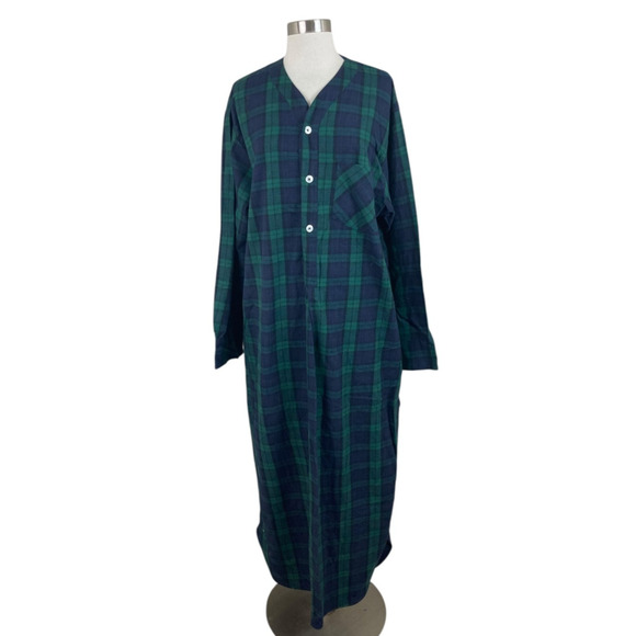 The Vermont Country Store Green Navy Plaid Flannel Long Nightgown M Portugal - Picture 1 of 4